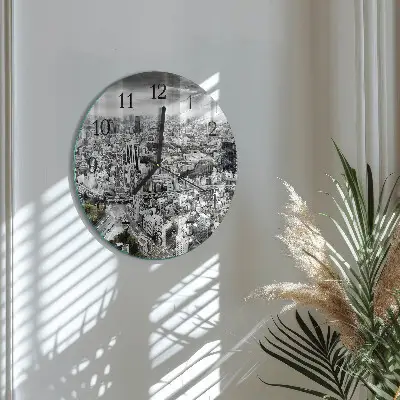 Ronde glazen wandklok Stad