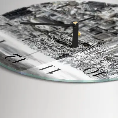 Ronde glazen wandklok Stad