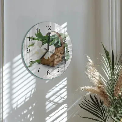 Ronde glas klok Mand met tulpen