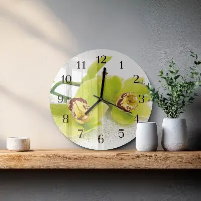 Ronde glazen wandklok Orchidee
