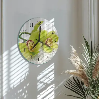 Ronde glazen wandklok Orchidee