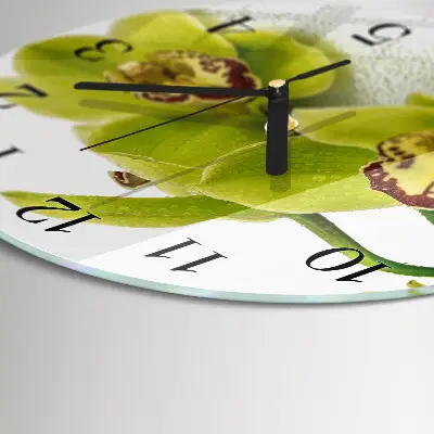 Ronde glazen wandklok Orchidee