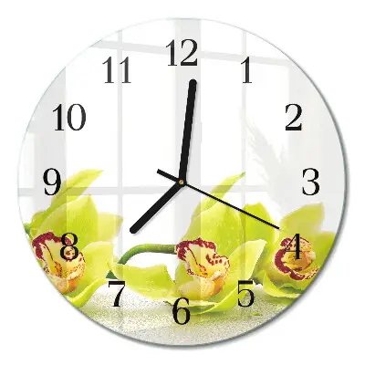 Wandklok glas decoratie rond Orchidee