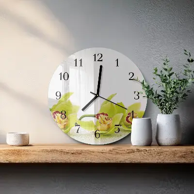 Wandklok glas decoratie rond Orchidee