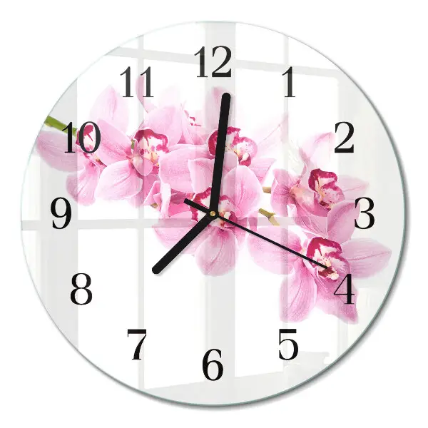 Ronde glas klok Orchidee