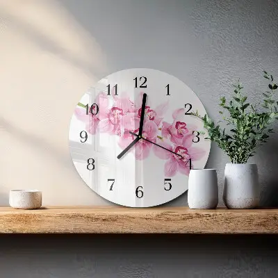 Ronde glas klok Orchidee