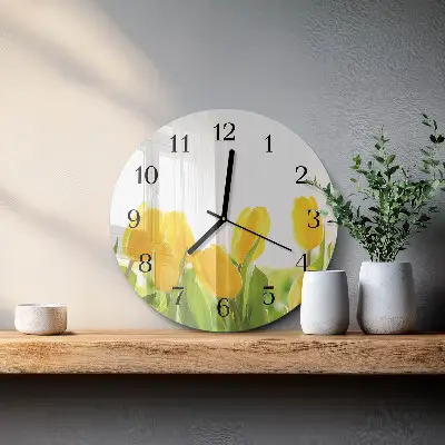 Ronde glazen wandklok Tulpen