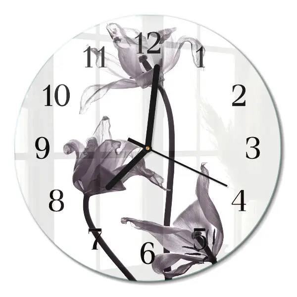 Wandklok glas decoratie rond Bloemen