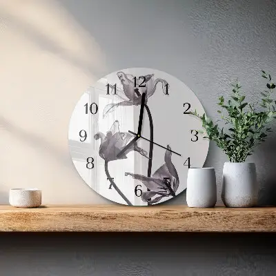 Wandklok glas decoratie rond Bloemen