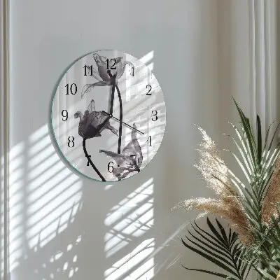Wandklok glas decoratie rond Bloemen