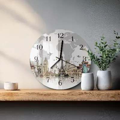 Klok glas met opdruk rond Wereld