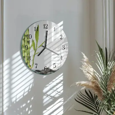 Ronde glazen wandklok Bamboe