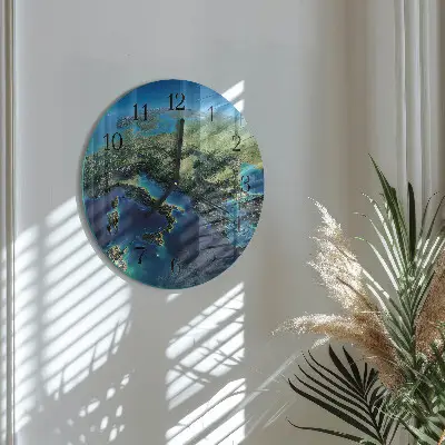 Ronde glazen wandklok Aarde