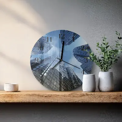 Ronde glazen wandklok Glazen gebouwen