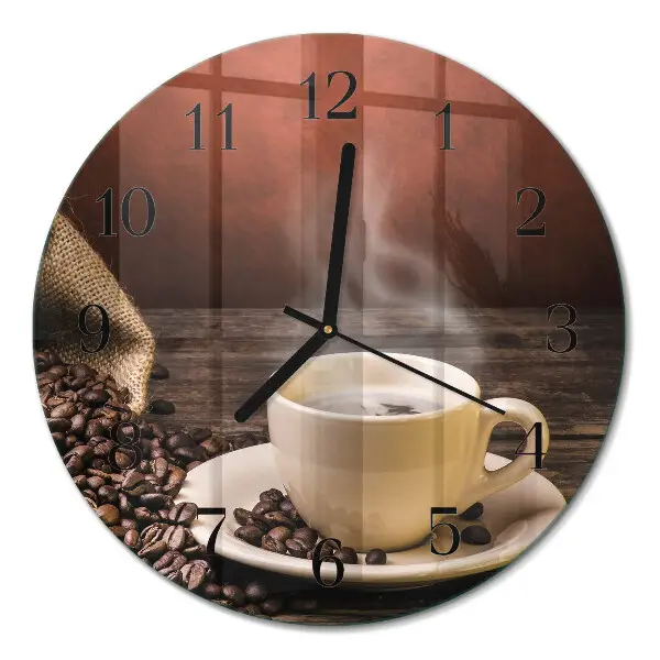 Wandklok glas decoratie rond Koffie