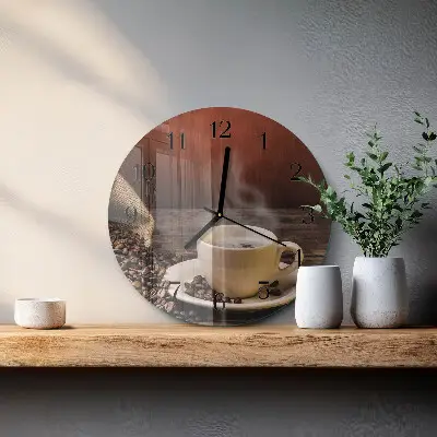 Wandklok glas decoratie rond Koffie