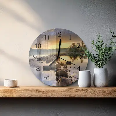 Ronde glazen wandklok Natura-meer