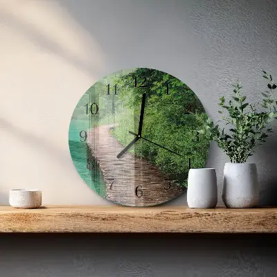 Ronde glazen klok Houten steiger