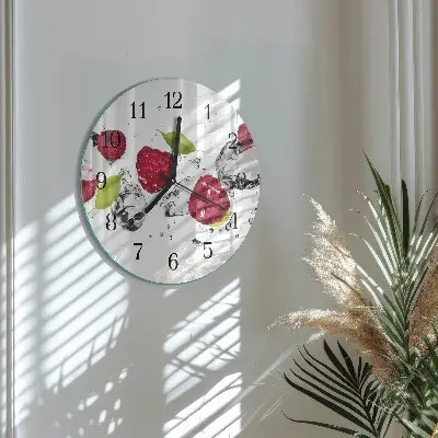 Wandklok glas decoratie rond Frambozen
