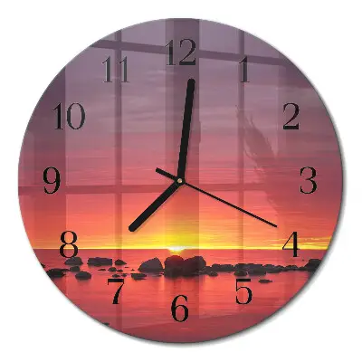 Ronde glazen wandklok Zonsondergang