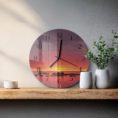Ronde glazen wandklok Zonsondergang