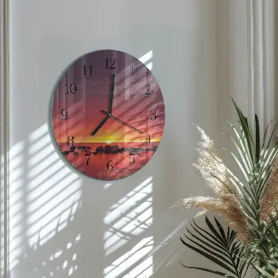 Ronde glazen wandklok Zonsondergang