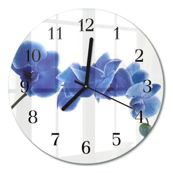 Ronde glazen wandklok Orchidee