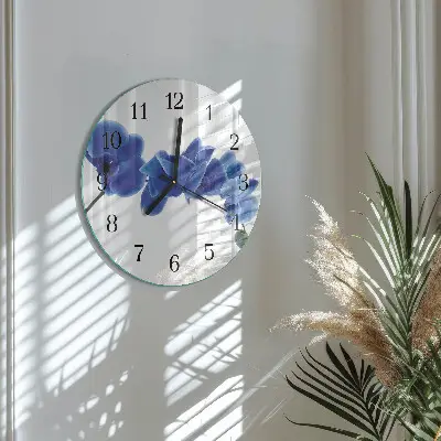 Ronde glazen wandklok Orchidee