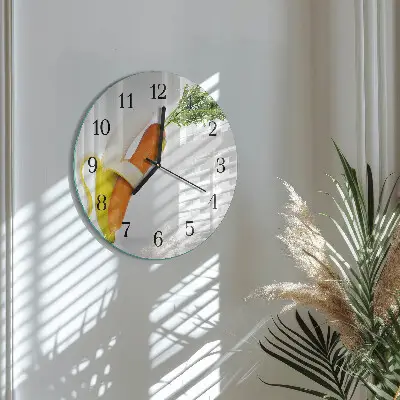 Ronde glas klok Wortels en bananen