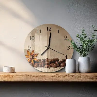 Ronde glazen wandklok Koffiebonen