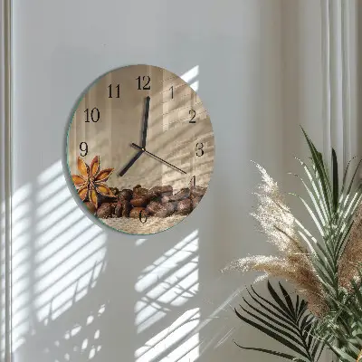 Ronde glazen wandklok Koffiebonen