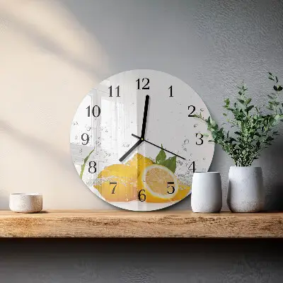 Wandklok glas decoratie rond Citroenen
