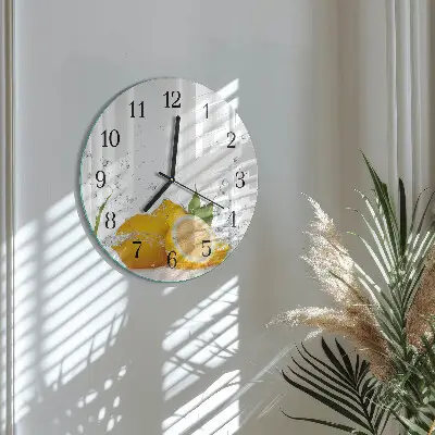 Wandklok glas decoratie rond Citroenen