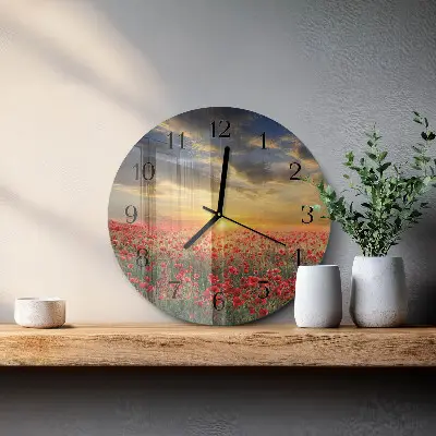 Ronde glazen klok Klaprozenveld