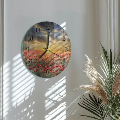 Ronde glazen klok Klaprozenveld