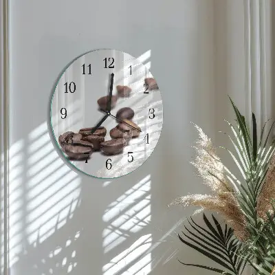 Ronde glazen wandklok Koffiebonen