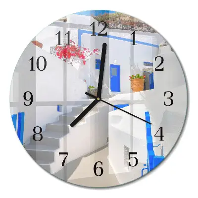 Klok glas met opdruk rond Santorini