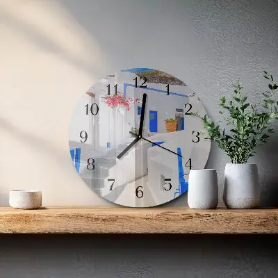 Klok glas met opdruk rond Santorini