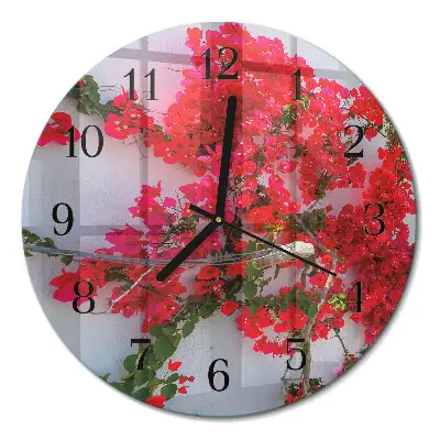 Wandklok glas decoratie rond Bloemen