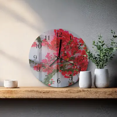 Wandklok glas decoratie rond Bloemen