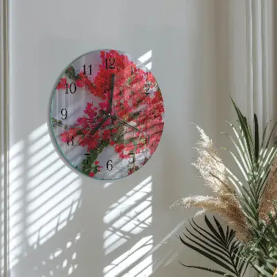 Wandklok glas decoratie rond Bloemen
