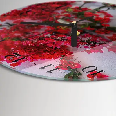Wandklok glas decoratie rond Bloemen