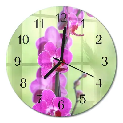 Ronde glazen wandklok Orchidee