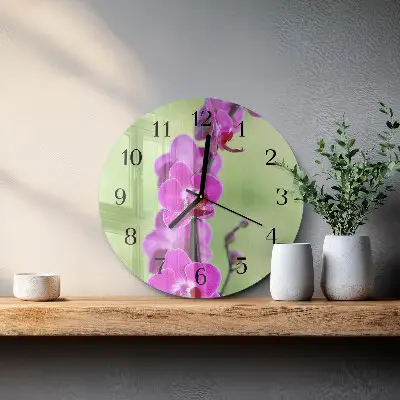 Ronde glazen wandklok Orchidee