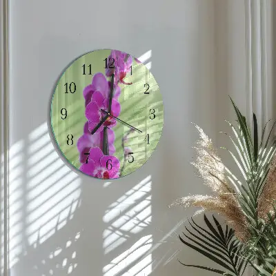 Ronde glazen wandklok Orchidee