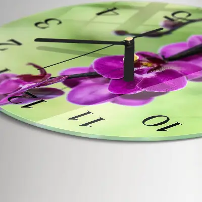 Ronde glazen wandklok Orchidee