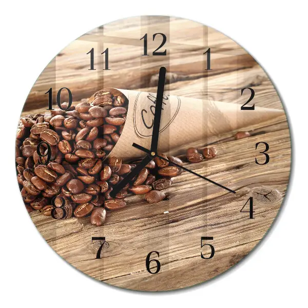 Ronde glazen wandklok Koffiebonen