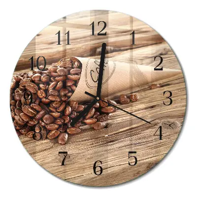 Ronde glazen wandklok Koffiebonen