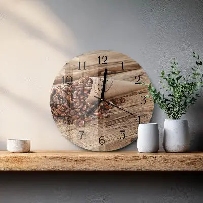 Ronde glazen wandklok Koffiebonen