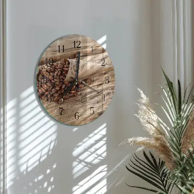 Ronde glazen wandklok Koffiebonen